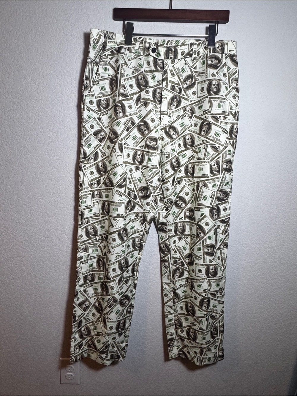 You Look Ugly Today Pants Mens L Money Print $100 Bill Straight Leg Novelty